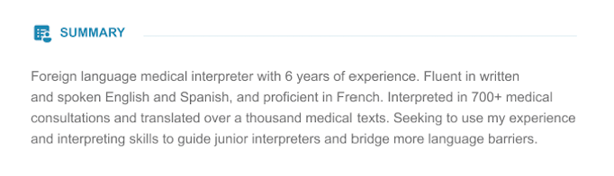Interpreter resume sample