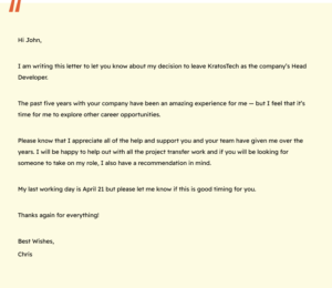 two weeks’ notice short resignation letter