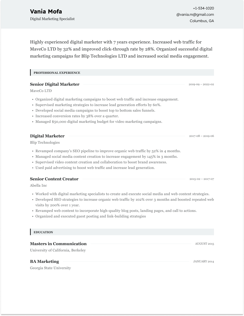 chronological resume