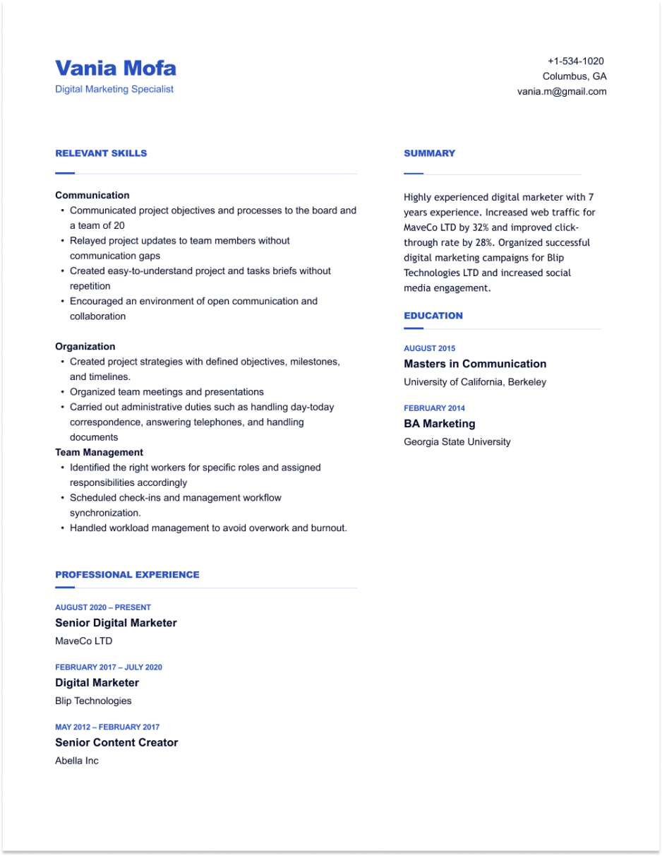 examples of resume layouts