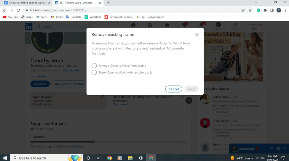 how to remove open to work on linkedin