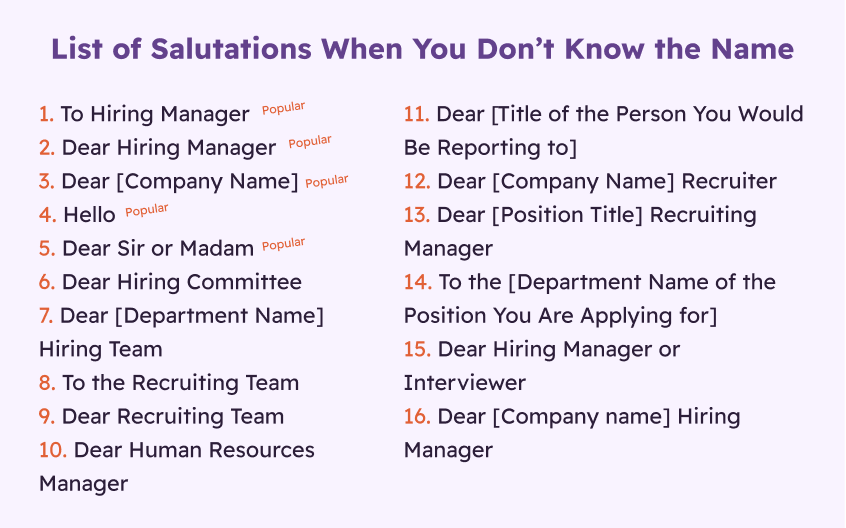 List of salutations when you don't know the name