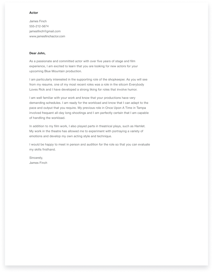 acting cover letter template