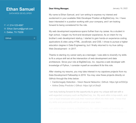 Sample Data Developer Cover Letter and Advice from HR Pros