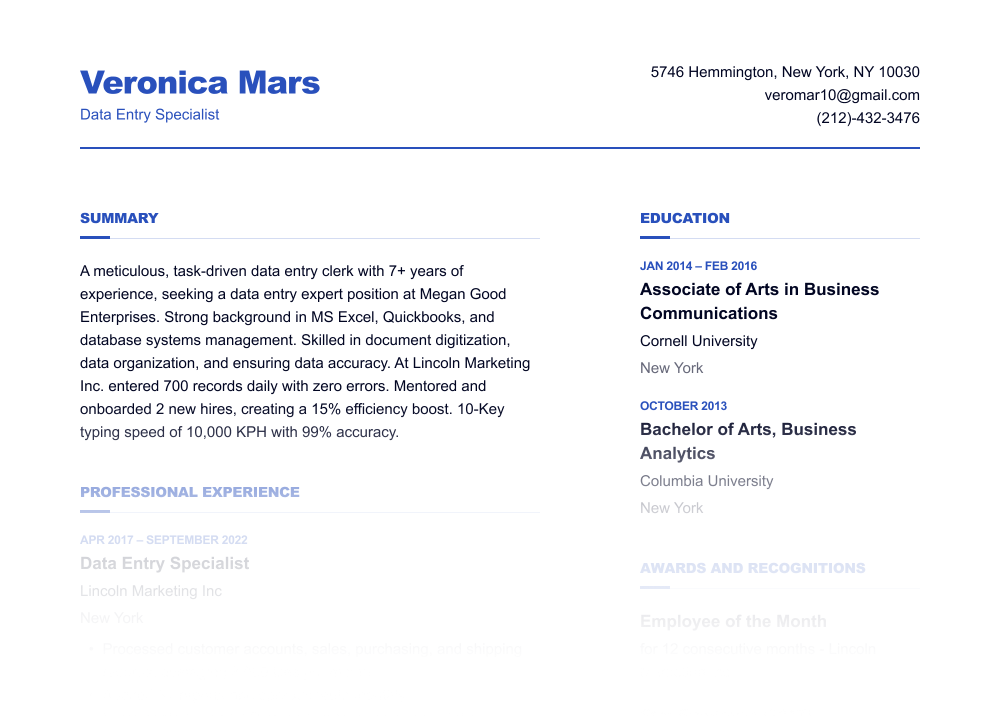 Data Entry Resume Sample and Tips from HR Pros