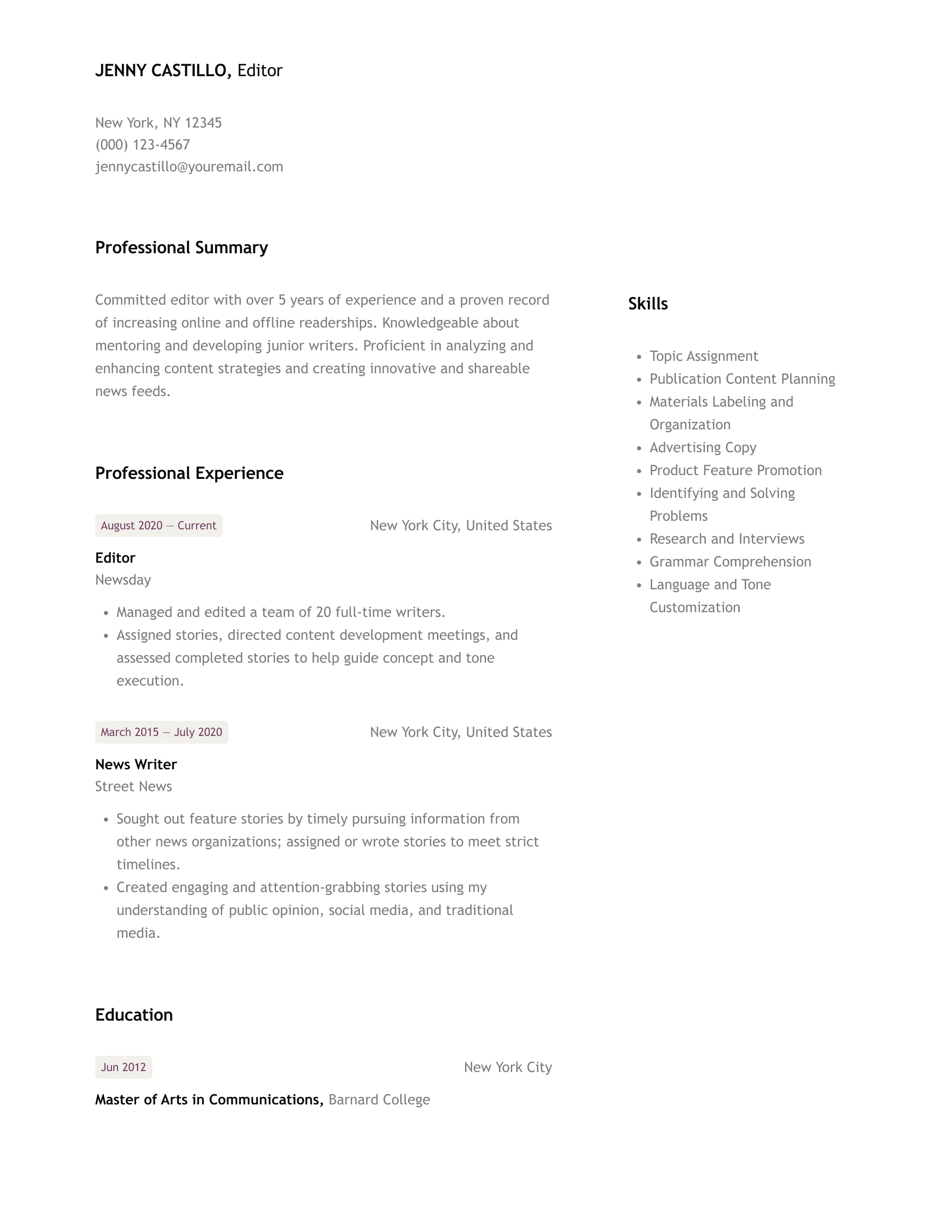 Editor Resume